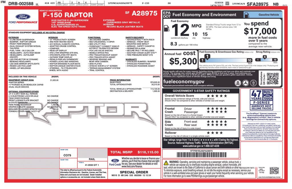 Certified 2025 Ford F150 Raptor w/ Equipment Group 803A Raptor R AWD/4WD image 10