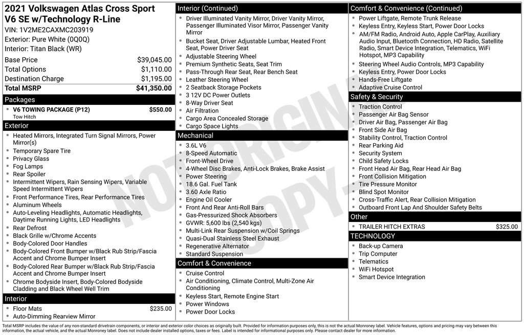 Used 2021 Volkswagen Atlas Cross Sport SE w/ V6 Towing Package FWD image 37