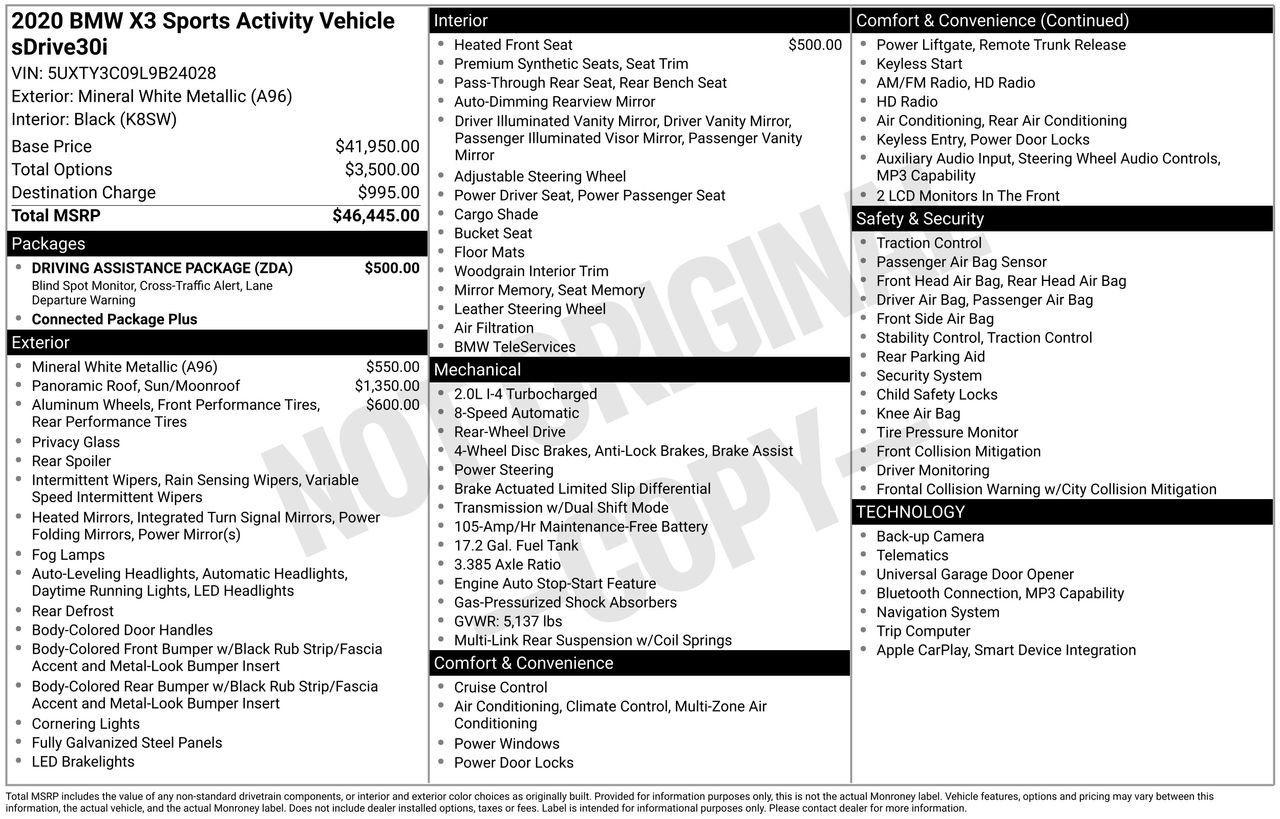 Used 2020 BMW X3 sDrive30i w/ Driving Assistance Package RWD image 37