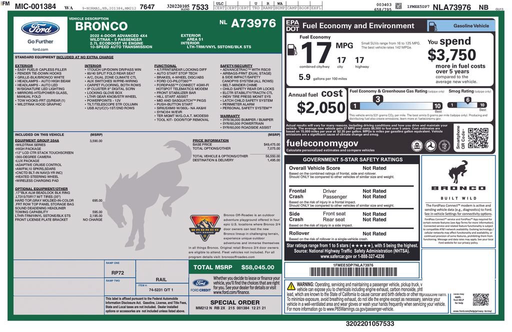 Certified 2022 Ford Bronco Wildtrak AWD/4WD image 54