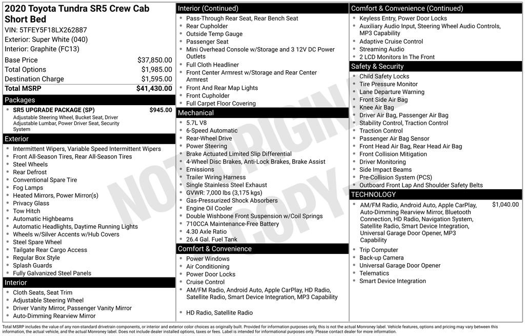 Used 2020 Toyota Tundra SR5 w/ SR5 Upgrade Package RWD image 27