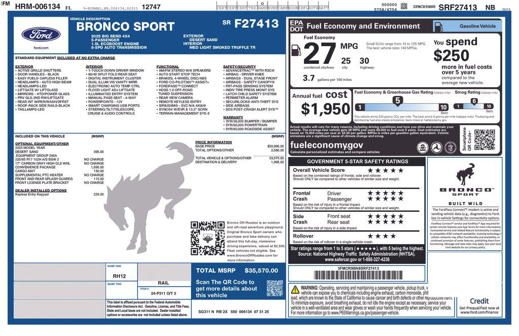 Certified 2025 Ford Bronco Sport Big Bend w/ Convenience Package image 5