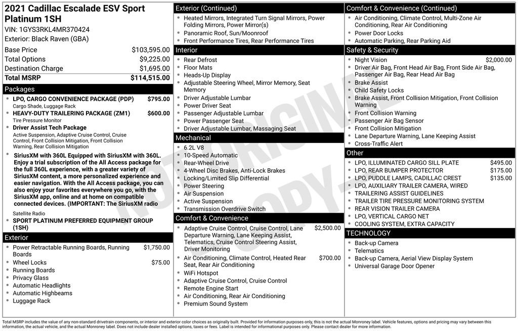 Used 2021 Cadillac Escalade ESV Sport Platinum RWD image 9