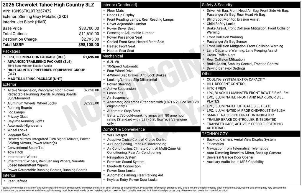 Used 2026 Chevrolet Tahoe High Country w/ LPO, Illumination Package AWD/4WD image 5