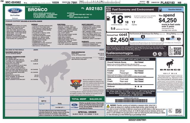 Certified 2023 Ford Bronco Black Diamond w/ Sasquatch Package AWD/4WD image 35