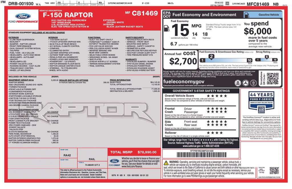 Certified 2021 Ford F150 Raptor w/ Equipment Group 801A High AWD/4WD image 26