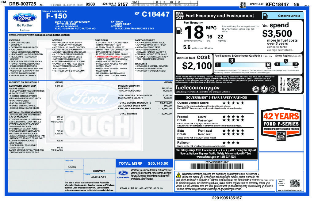 Certified 2019 Ford F150 Lariat w/ Equipment Group 502A Luxury AWD/4WD image 41