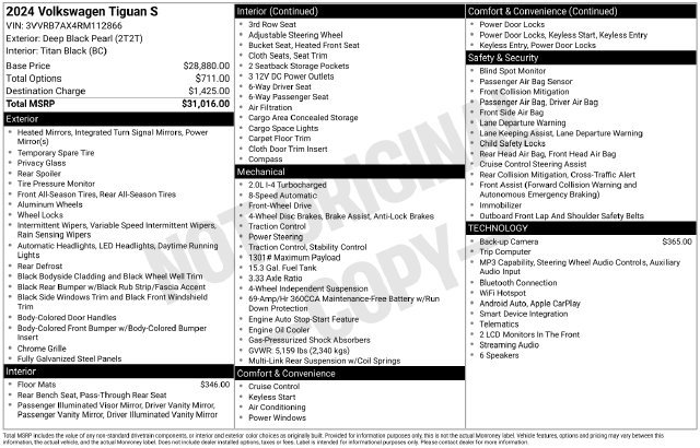 Used 2024 Volkswagen Tiguan S FWD image 2