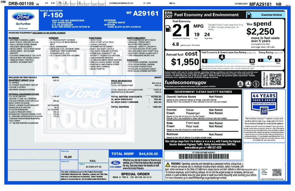 Certified 2021 Ford F150 XL w/ Equipment Group 101A High AWD/4WD image 3