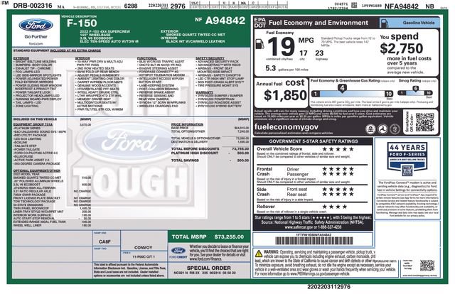 Certified 2022 Ford F150 Platinum w/ Equipment Group 701A High AWD/4WD image 36