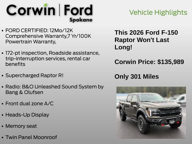 Certified 2026 Ford F150 Raptor w/ Equipment Group 803A Raptor R AWD/4WD image 7