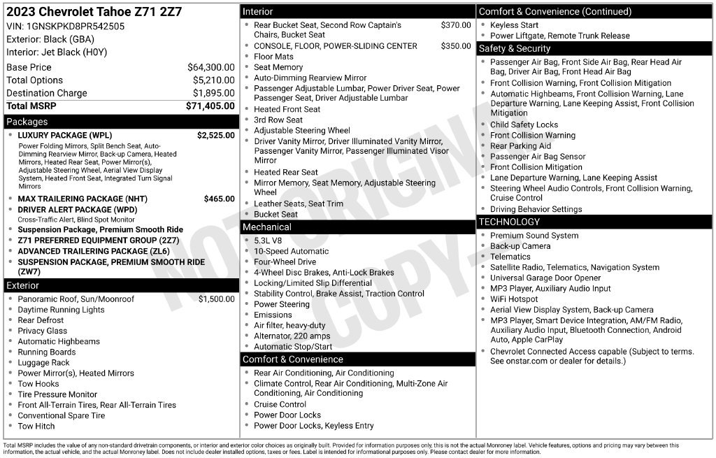 Used 2023 Chevrolet Tahoe Z71 w/ Luxury Package AWD/4WD image 8