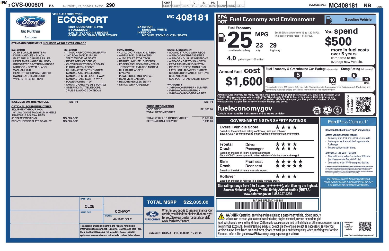 Certified 2021 Ford EcoSport S image 6