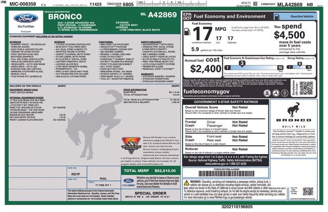 Certified 2021 Ford Bronco First Edition image 36