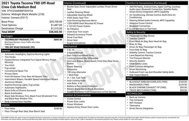 Used 2021 Toyota Tacoma TRD Off-Road w/ Technology Package AWD/4WD image 6