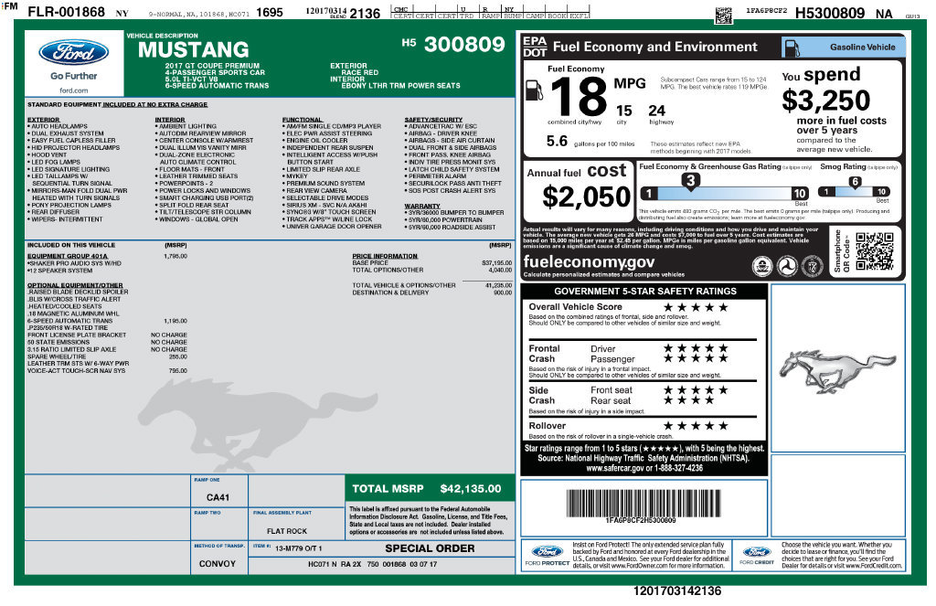 Certified 2017 Ford Mustang GT Premium w/ Equipment Group 401A RWD image 7