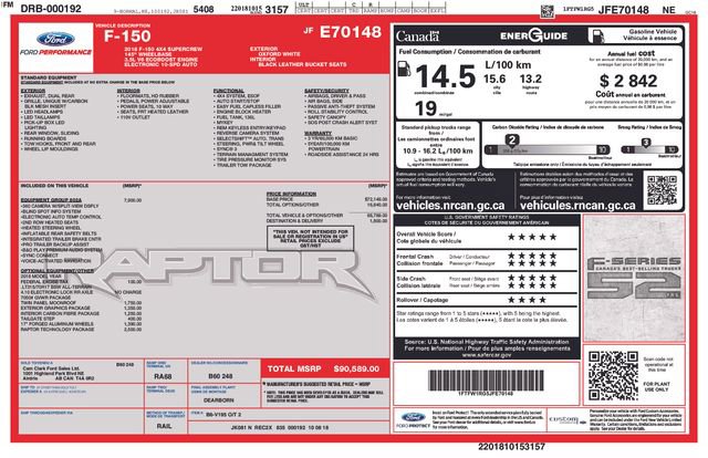 Certified 2018 Ford F150 Raptor w/ Equipment Group 802A Luxury image 36