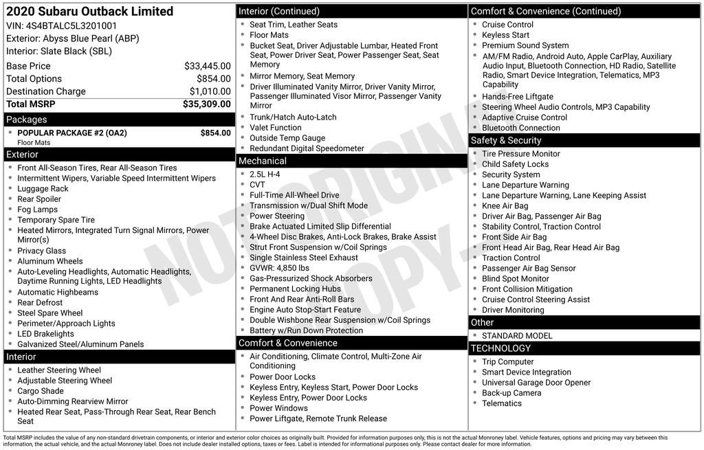 Used 2020 Subaru Outback Limited w/ Popular Package #2 image 12