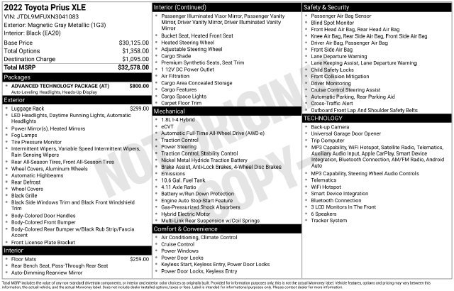 Used 2022 Toyota Prius XLE w/ Advanced Technology Package AWD/4WD image 20