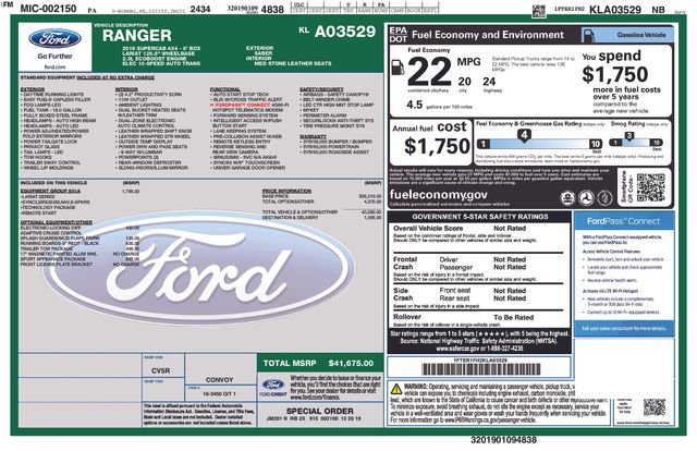 Certified 2019 Ford Ranger Lariat w/ Equipment Group 501A Mid AWD/4WD image 36