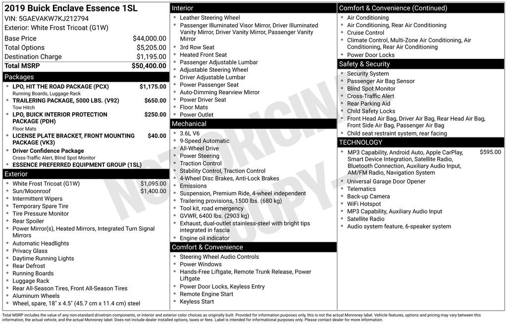 Used 2019 Buick Enclave Essence w/ LPO, Hit The Road Package AWD/4WD image 12