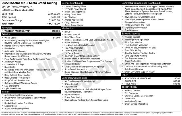 Used 2022 MAZDA MX-5 Miata Grand Touring w/ Weather Package image 16