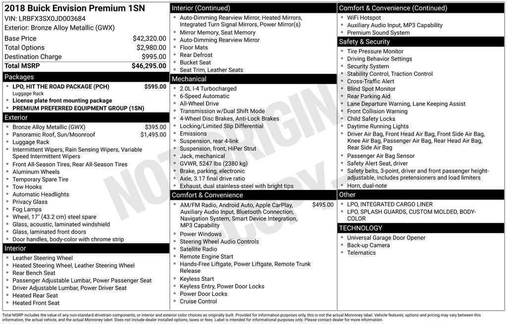 Used 2018 Buick Envision Premium w/ LPO, Hit The Road Package AWD/4WD image 13
