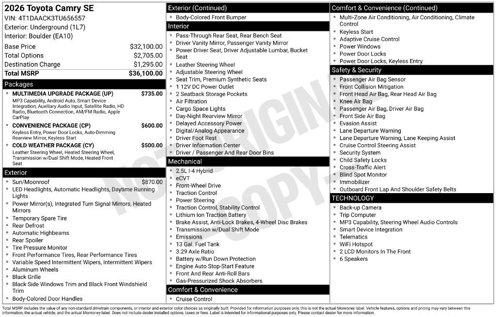 Used 2026 Toyota Camry SE w/ Multimedia Upgrade Package FWD image 27