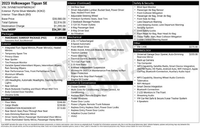 Used 2023 Volkswagen Tiguan SE w/ Panoramic Sunroof Package FWD image 45