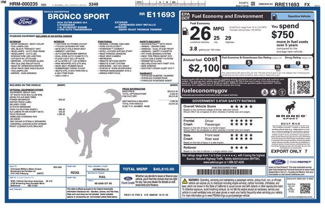 Certified 2024 Ford Bronco Sport Outer Banks w/ Tech Package AWD/4WD image 44