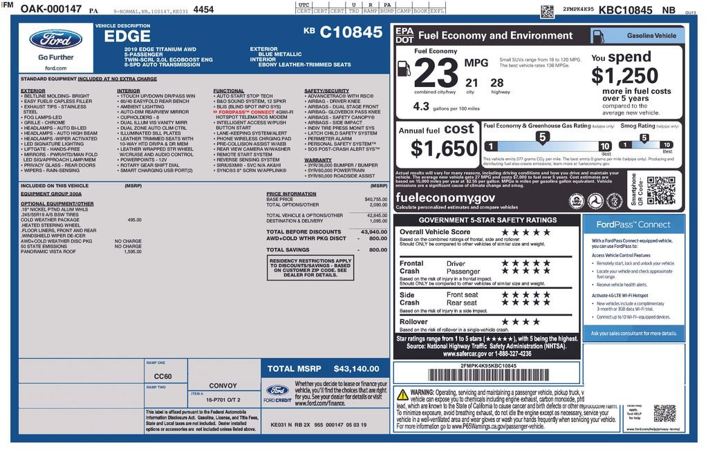 Certified 2019 Ford Edge Titanium w/ Cold Weather Package AWD/4WD image 10