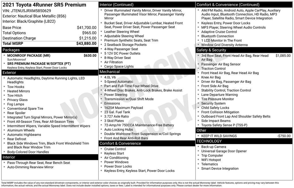 Used 2021 Toyota 4Runner SR5 Premium w/ Moonroof Package image 14