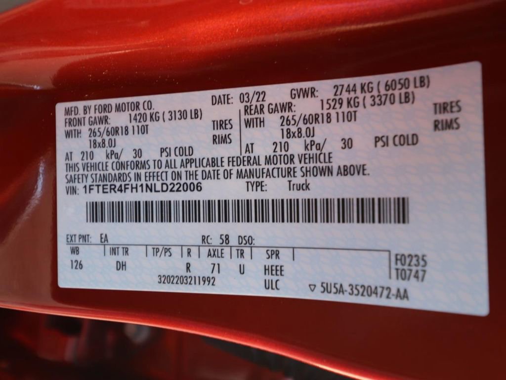 Certified 2022 Ford Ranger Lariat w/ Equipment Group 501A High image 25