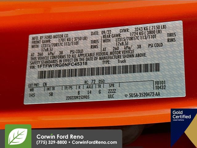 Certified 2022 Ford F150 Raptor w/ Equipment Group 801A High image 37