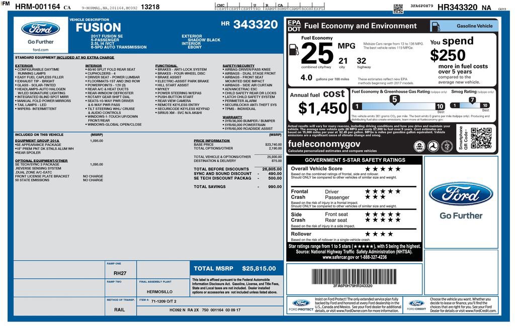 Certified 2017 Ford Fusion SE w/ Equipment Group 201A FWD image 3