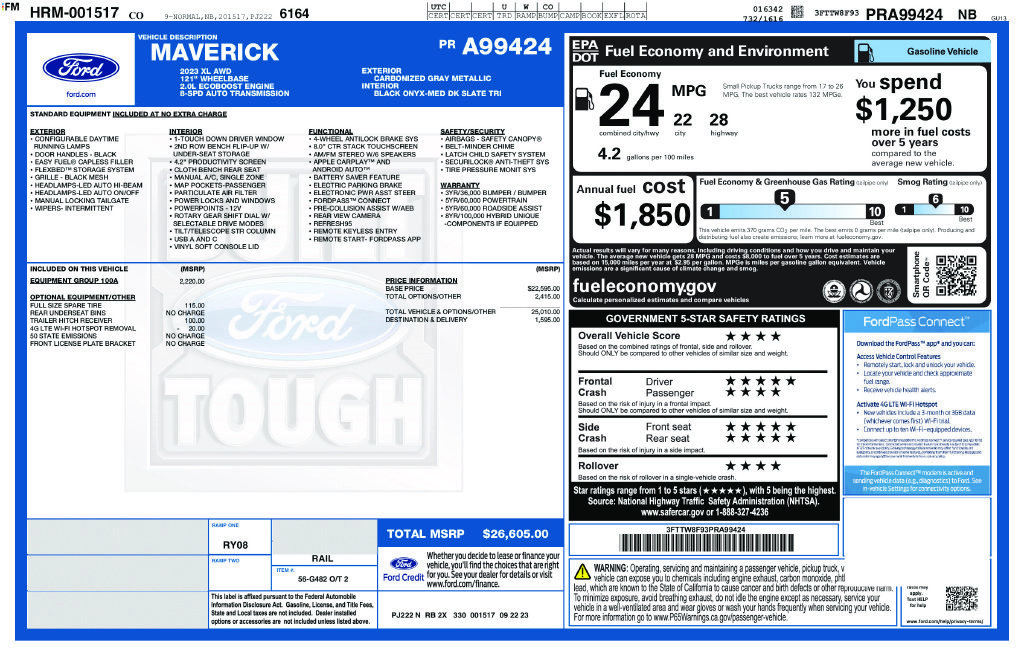 Certified 2023 Ford Maverick XL w/ Equipment Group 100A Standard AWD/4WD image 31