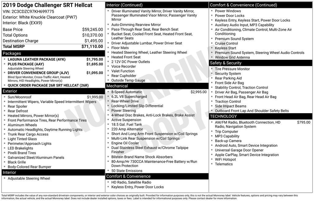 Used 2019 Dodge Challenger SRT Hellcat w/ Laguna Leather Package image 31