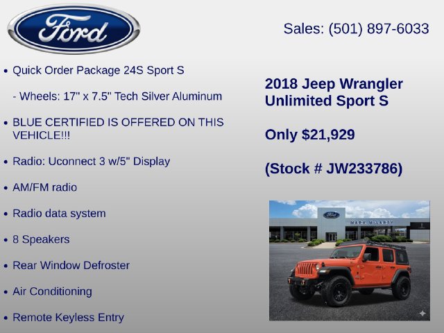 Used 2018 Jeep Wrangler Unlimited Sport S AWD/4WD image 12