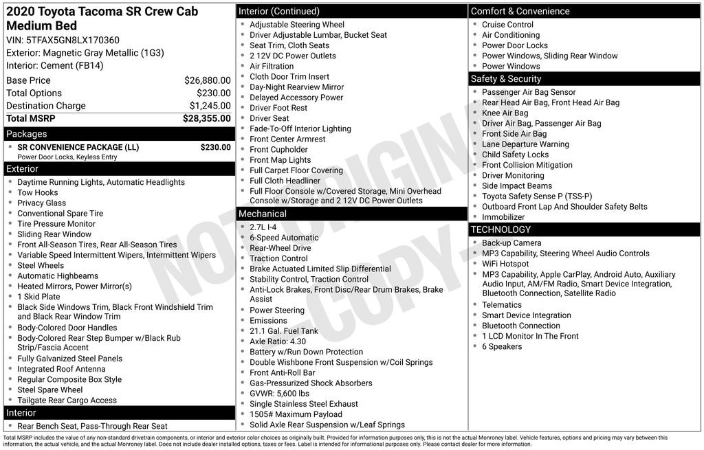 Used 2020 Toyota Tacoma SR w/ SR Convenience Package RWD image 51