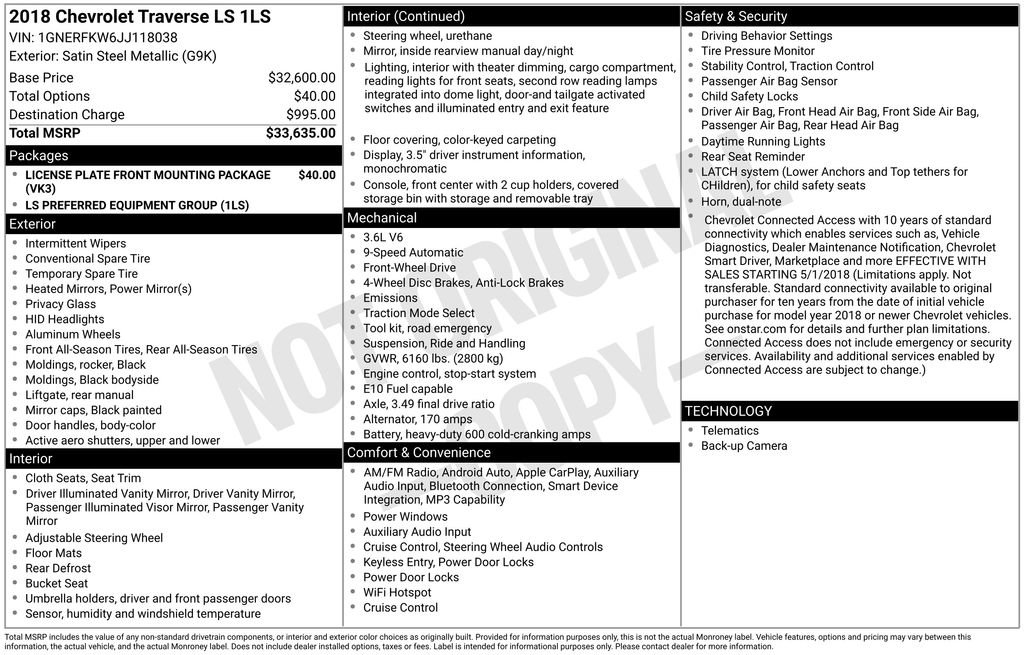 Used 2018 Chevrolet Traverse LS image 3