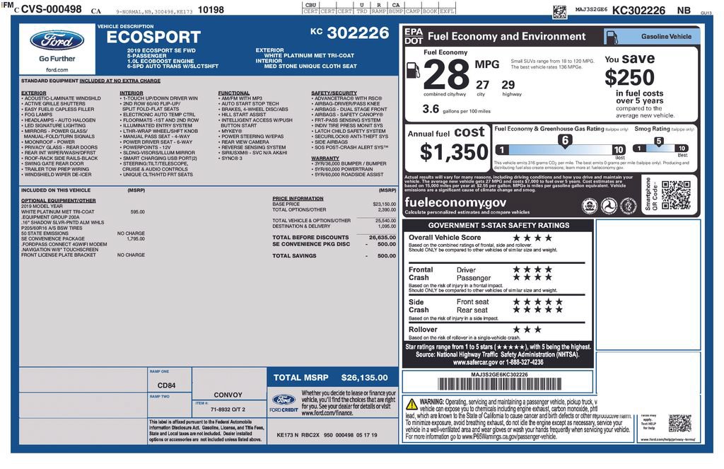 Certified 2019 Ford EcoSport SE w/ SE Convenience Package FWD image 3