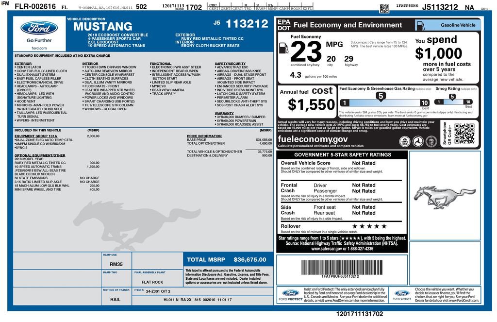 Certified 2018 Ford Mustang EcoBoost w/ Equipment Group 101A image 1