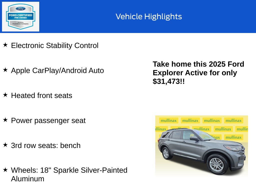 Certified 2025 Ford Explorer Active AWD/4WD image 19
