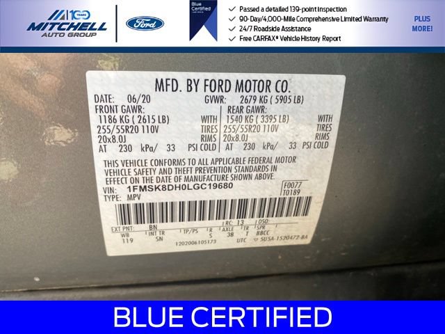 Certified 2020 Ford Explorer XLT w/ Equipment Group 202A AWD/4WD image 34