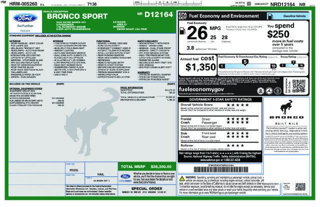 Certified 2022 Ford Bronco Sport Outer Banks AWD/4WD image 9