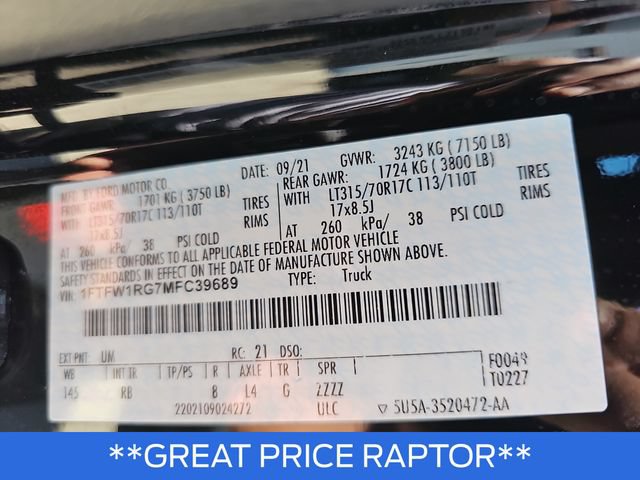Certified 2021 Ford F150 Raptor w/ Equipment Group 801A High AWD/4WD image 34