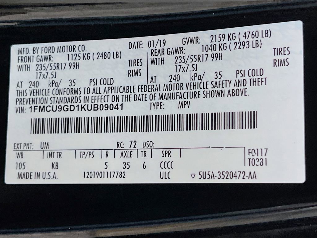 Certified 2019 Ford Escape SE AWD/4WD image 37