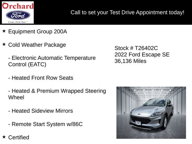 Certified 2022 Ford Escape SE w/ Cold Weather Package AWD/4WD image 7