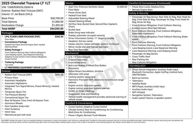 Used 2025 Chevrolet Traverse LT w/ LPO, Floor Liner Package FWD image 27