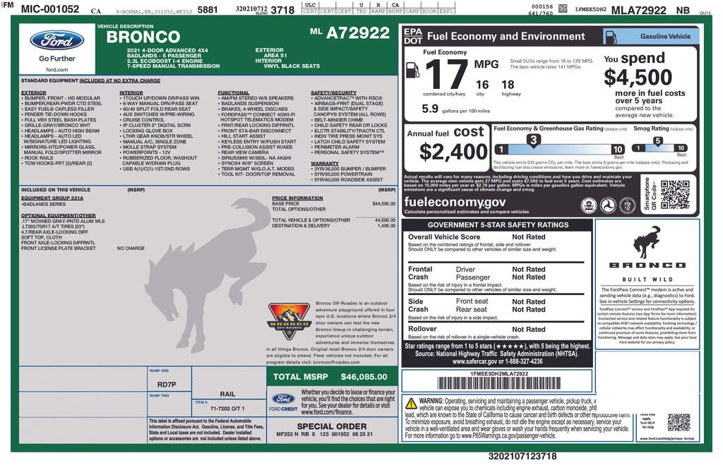 Certified 2021 Ford Bronco Badlands AWD/4WD image 2